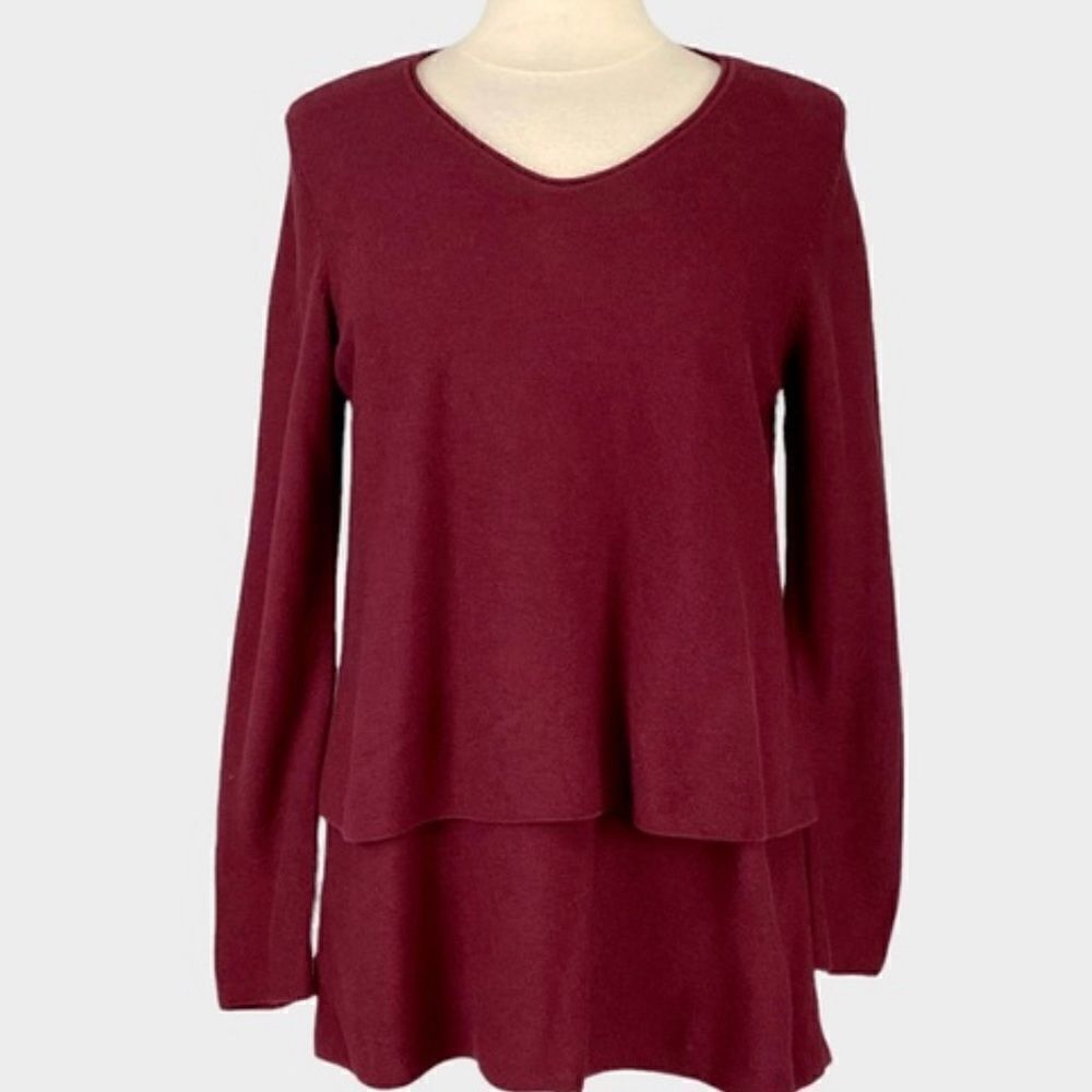 J. Jill Pure burgundy red Pull over long tunic v neck tiered modal sweater -L